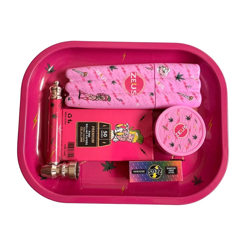 Set Zeus Full Pink: Bandeja, Pipa, Picador, Papel, Filtros y Estuche